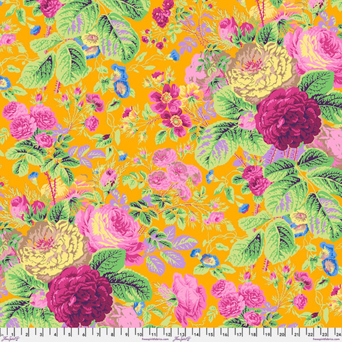 Kaffe Fassett Collective February 2025- Gold Gradi Floral: Sold by the 1/2 yard