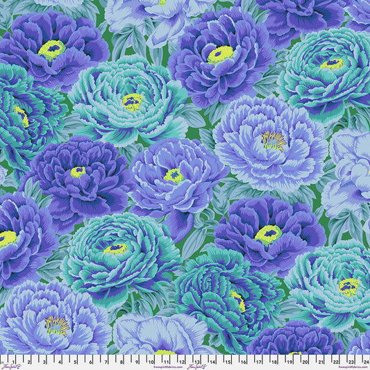 Kaffe Fassett Collective August 2025- Blue Tibetan Peony: Sold by the 1/2 yard