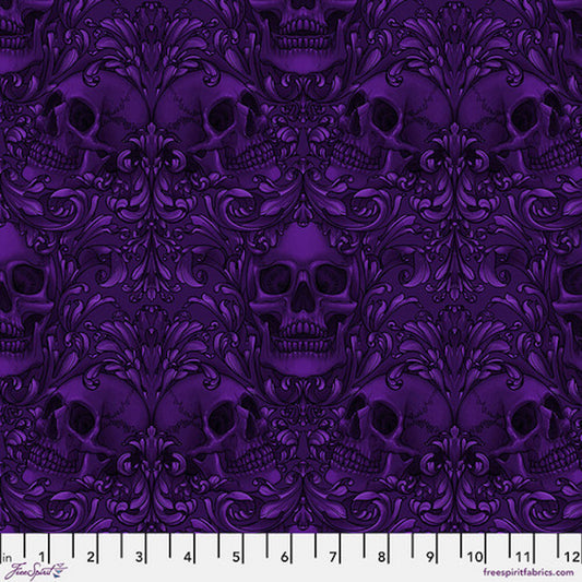 Mystic Moonlight- Purple Skull Damask: Sold by the 1/2 yard.