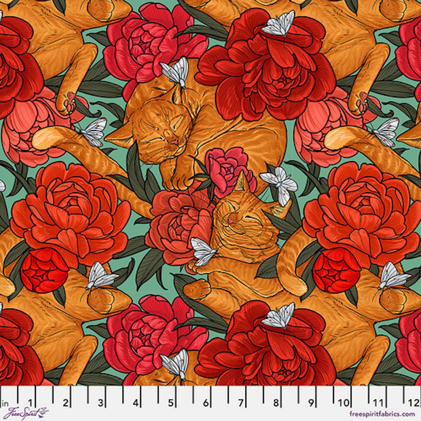 Garden Bed- Mint Cat Nap: Sold by the 1/2 yard.