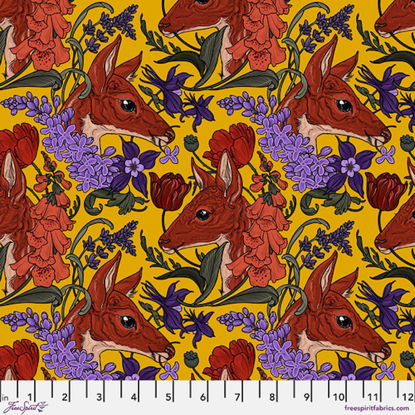 Garden Bed- Yellow Deer: Sold by the 1/2 yard.