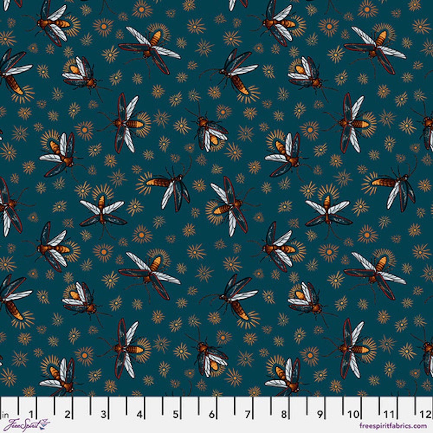 Garden Bed- Turquoise Fireflies: Sold by the 1/2 yard.