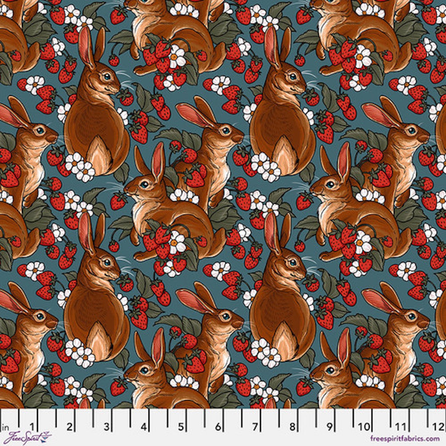 Garden Bed- Turquoise Rabbits: Sold by the 1/2 yard.