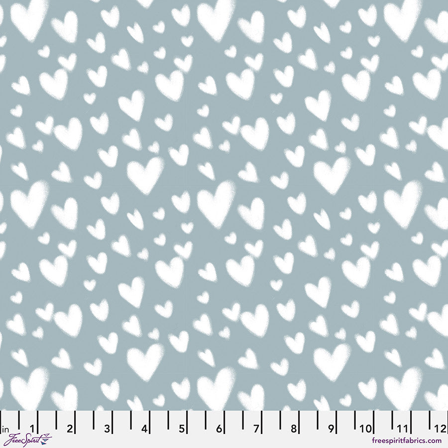 Love Letters- Blue Cloud Hearts: Sold by the 1/2 yard