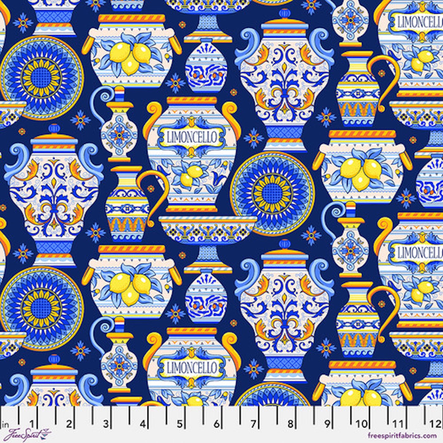 La Dolce Vita- Navy Small Majolica: Sold by the 1/2 yard.