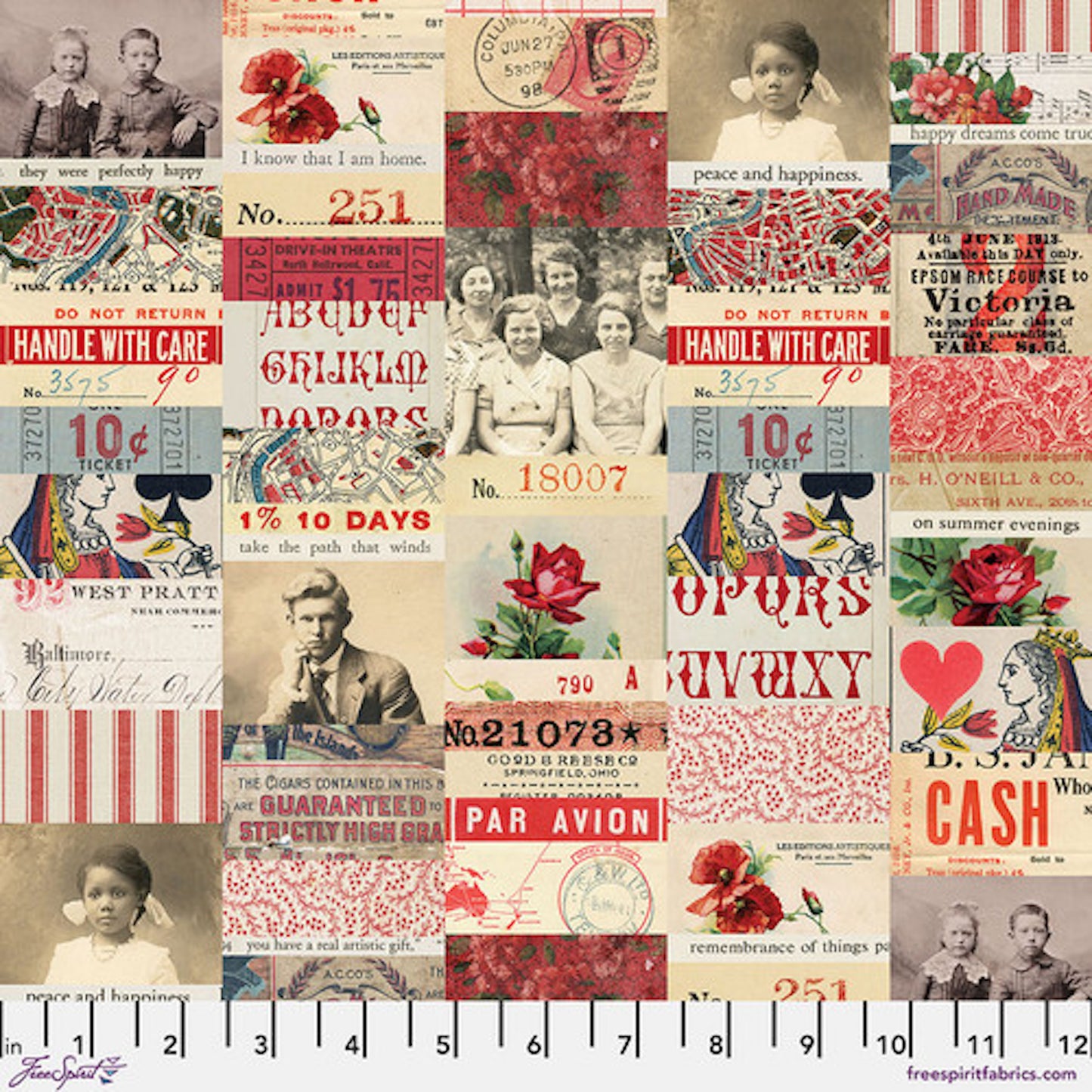 Tim Holtz Palette Program- Red Collage: Sold by the 1/2 yard