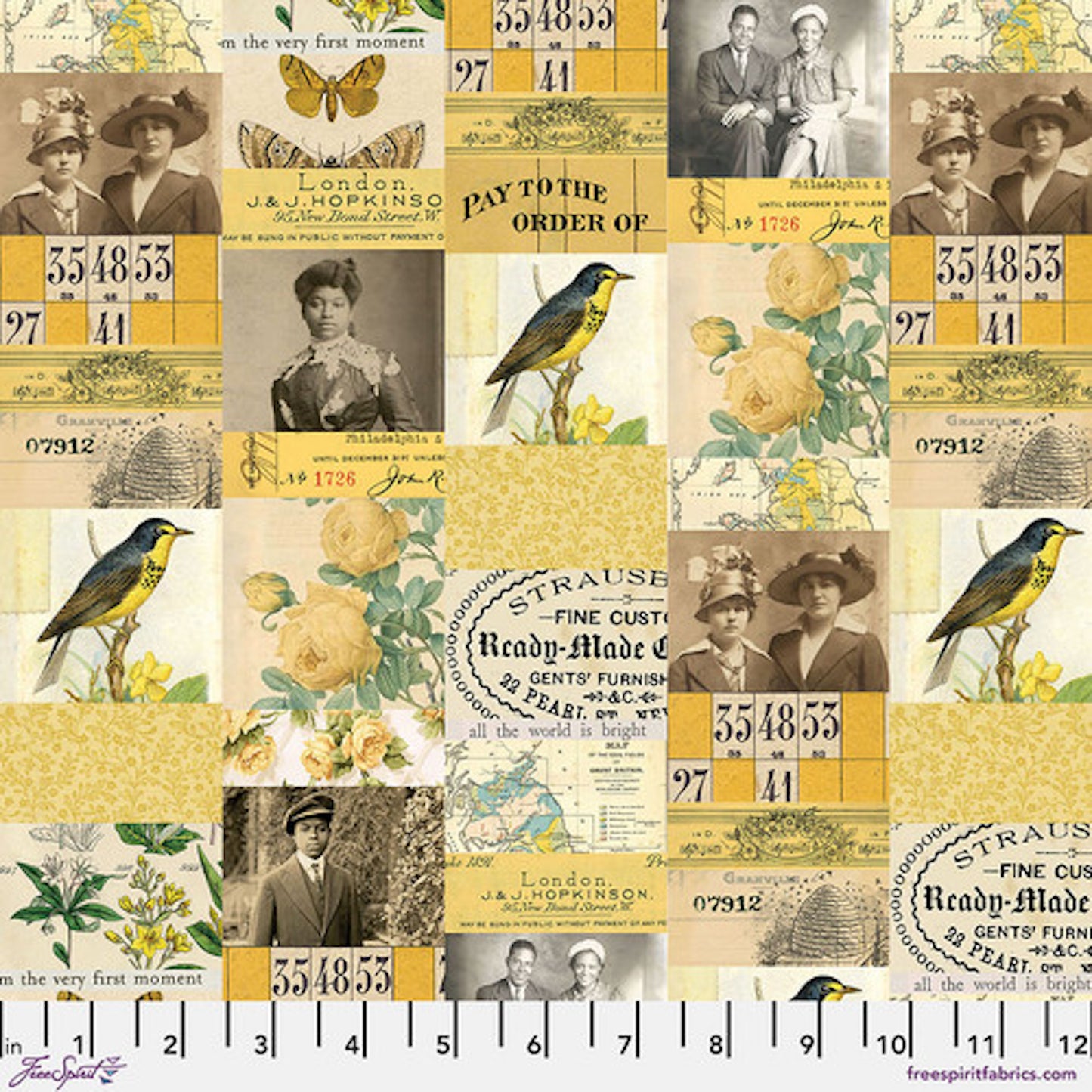 Tim Holtz Palette Program- Yellow Collage: Sold by the 1/2 yard