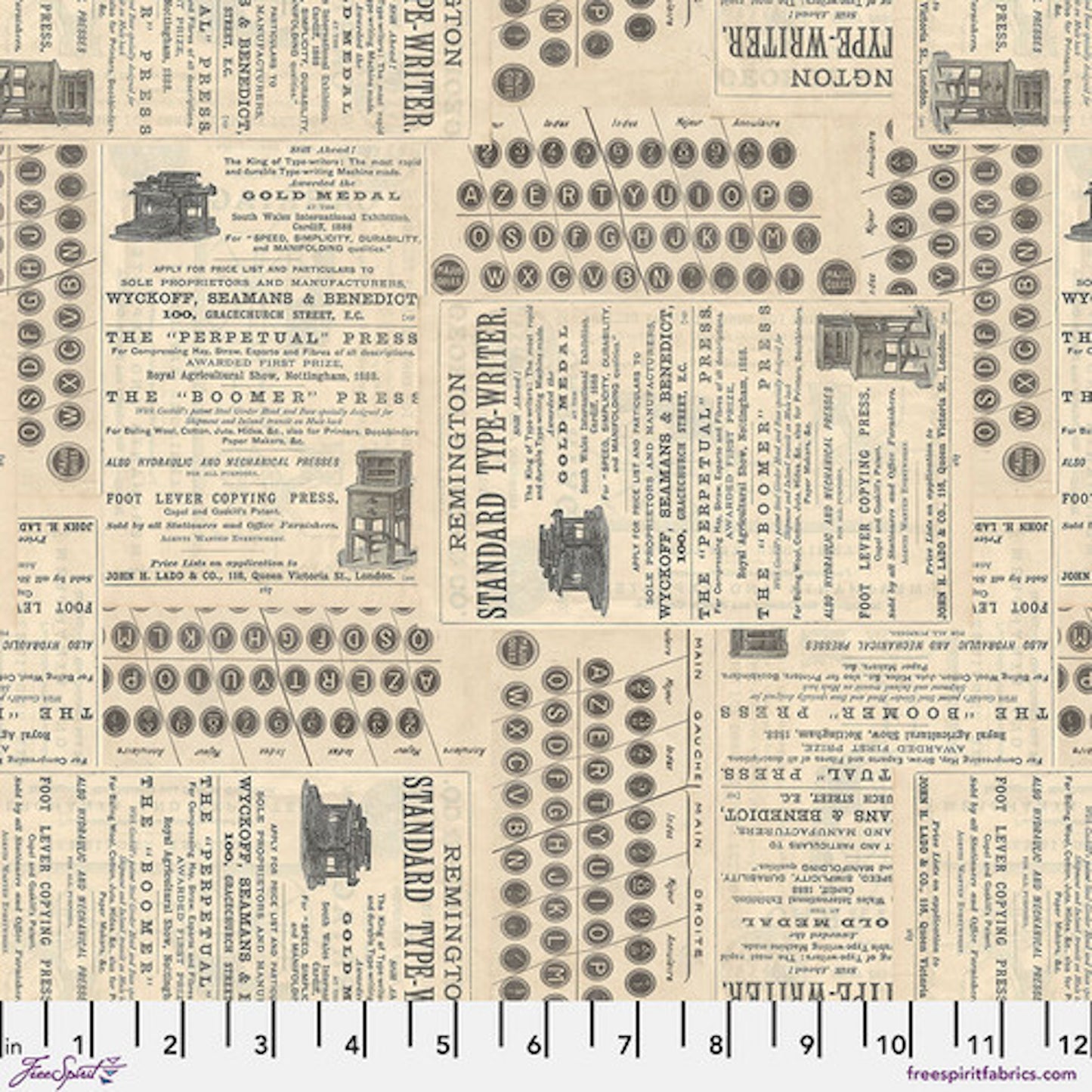 Tim Holtz Palette Program- Neutral Typewriter: Sold by the 1/2 yard