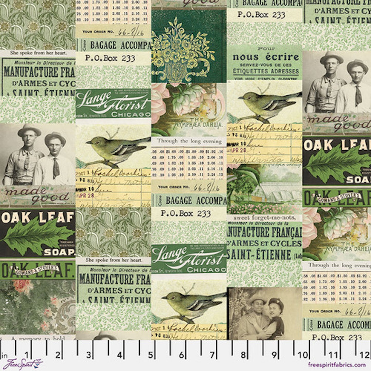 Tim Holtz Palette Program- Green Collage: Sold by the 1/2 yard