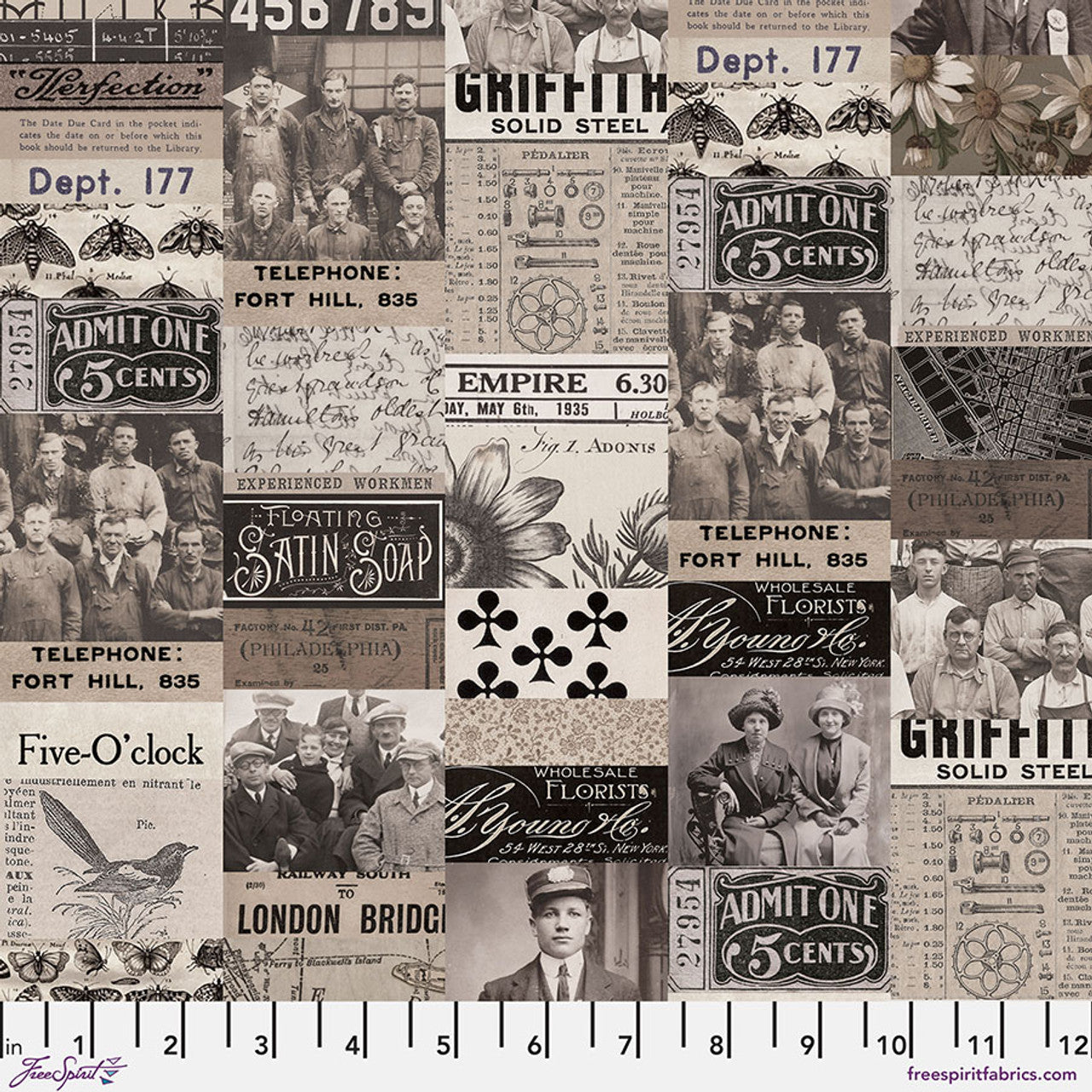 Tim Holtz Palette Program- Charcoal Collage: Sold by the 1/2 yard