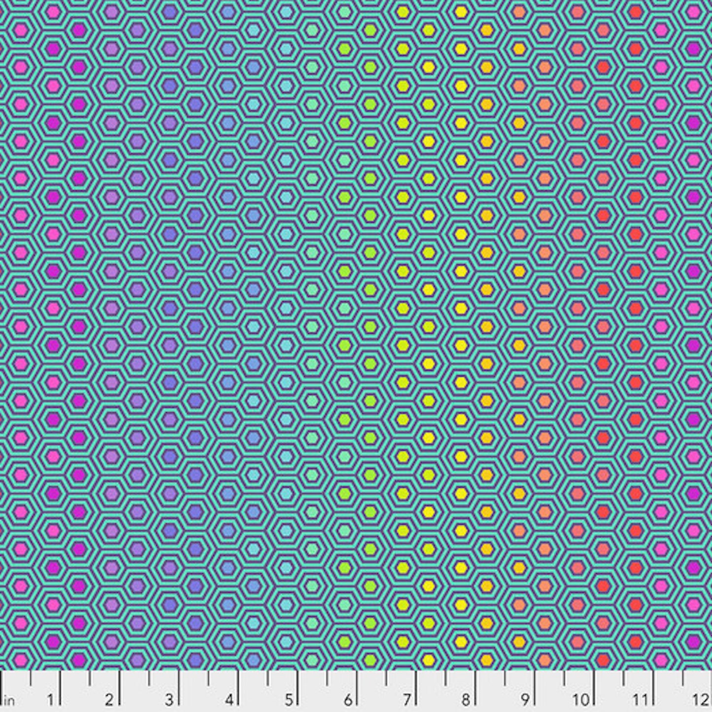 Tula Pink True Color's- Peacock Hexy Rainbow: Sold by the 1/2 yard