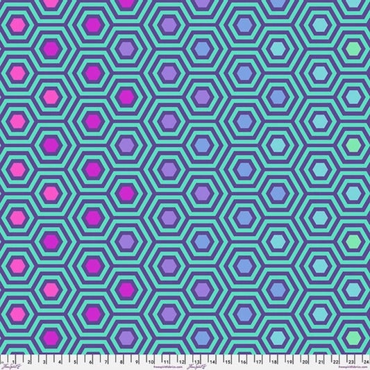 Tula Pink True Color's- Rainbow Hexy XL Peacock 108" Backing: Sold by the 1/2 yard.