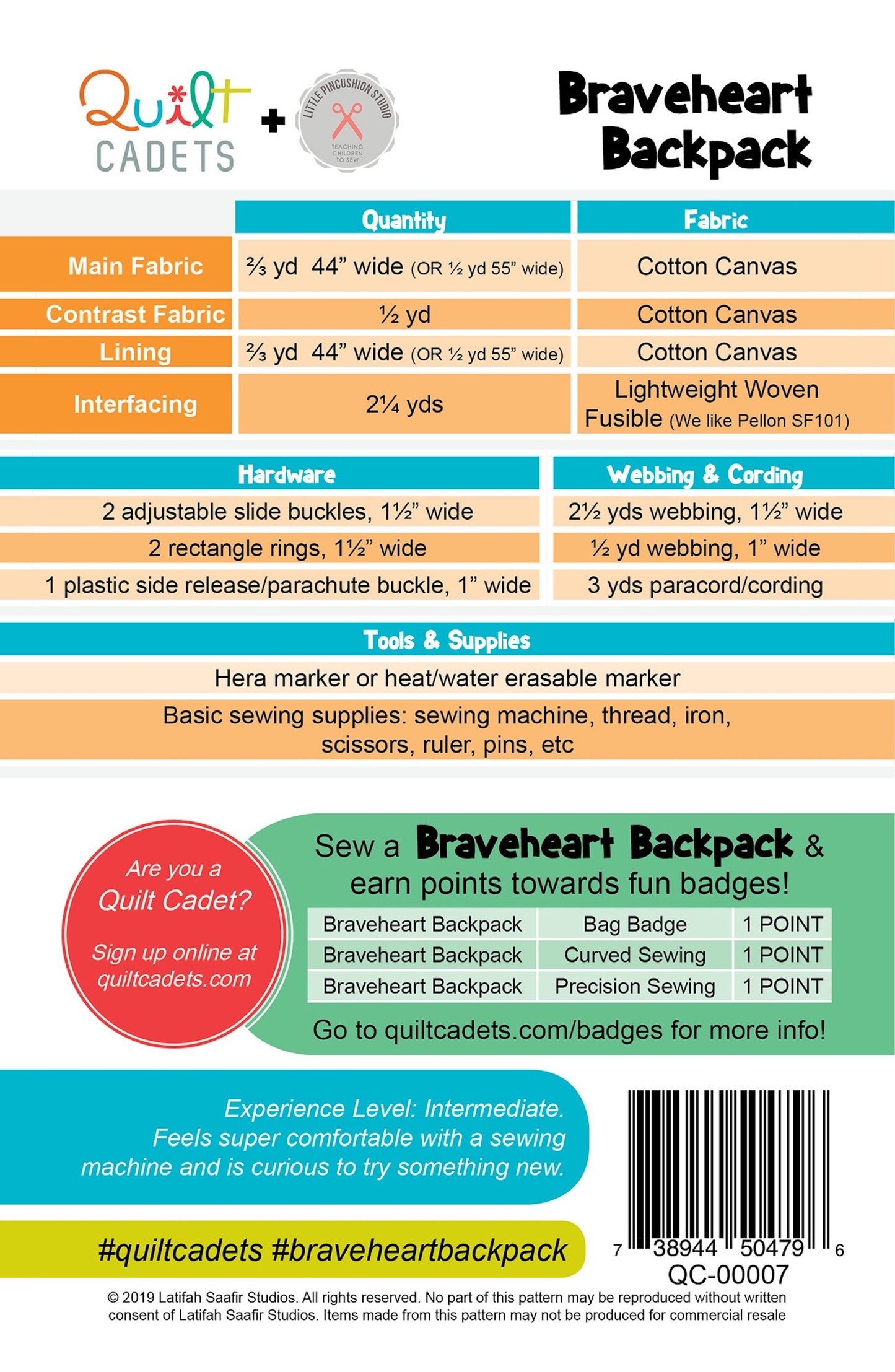 Braveheart Backpack Pattern By Quilt Cadets