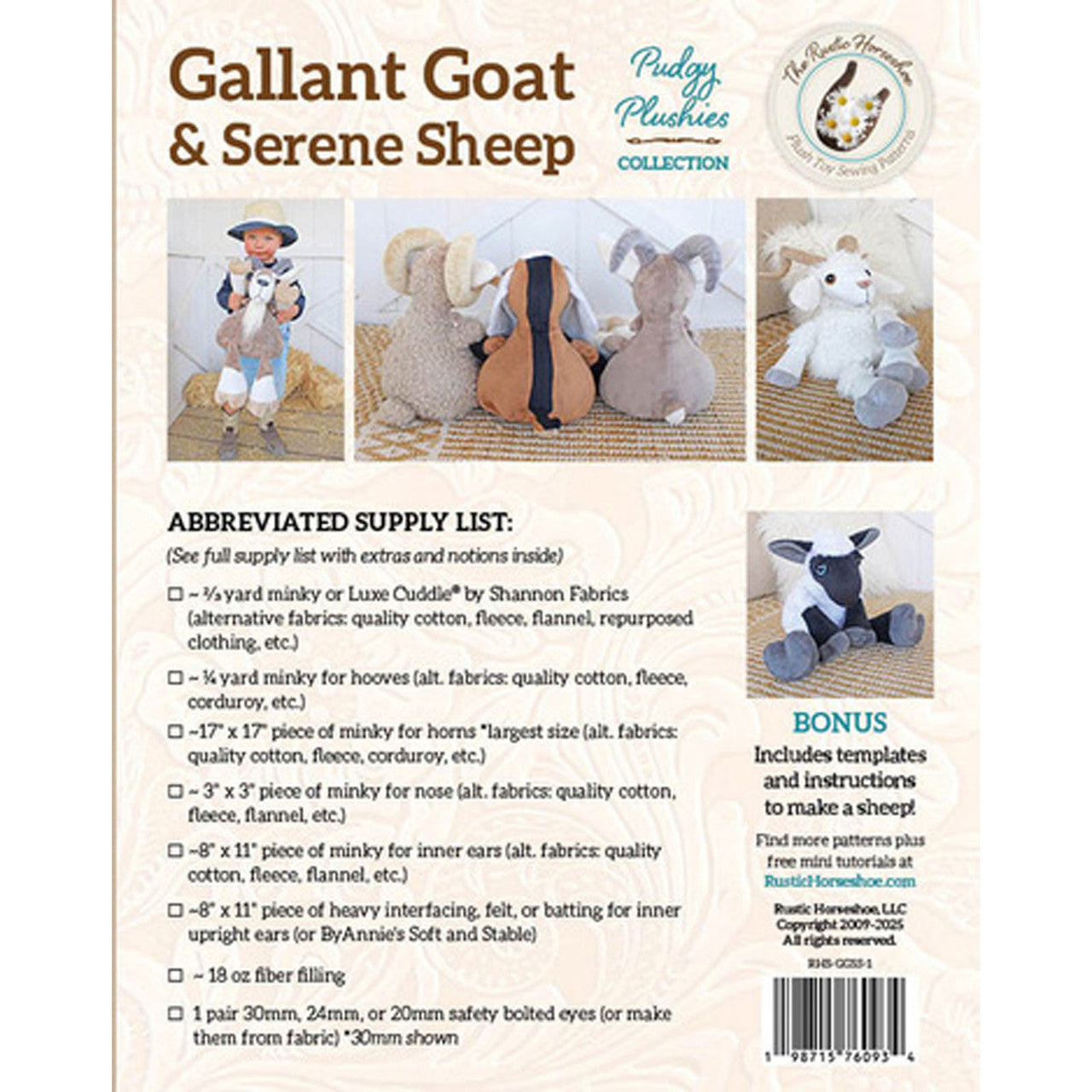 Gallant Goat & Serene Sheep Pudgy Plushies Pattern