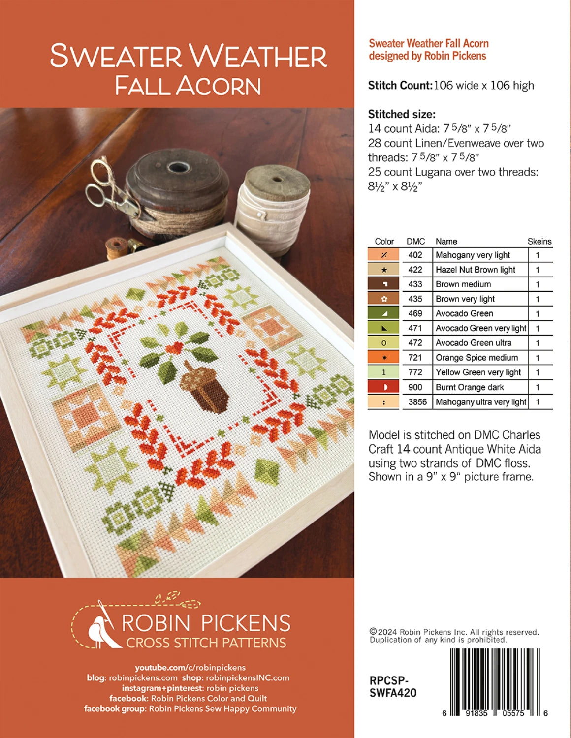 Sweater Weather Fall Acorn- Cross Stitch Pattern