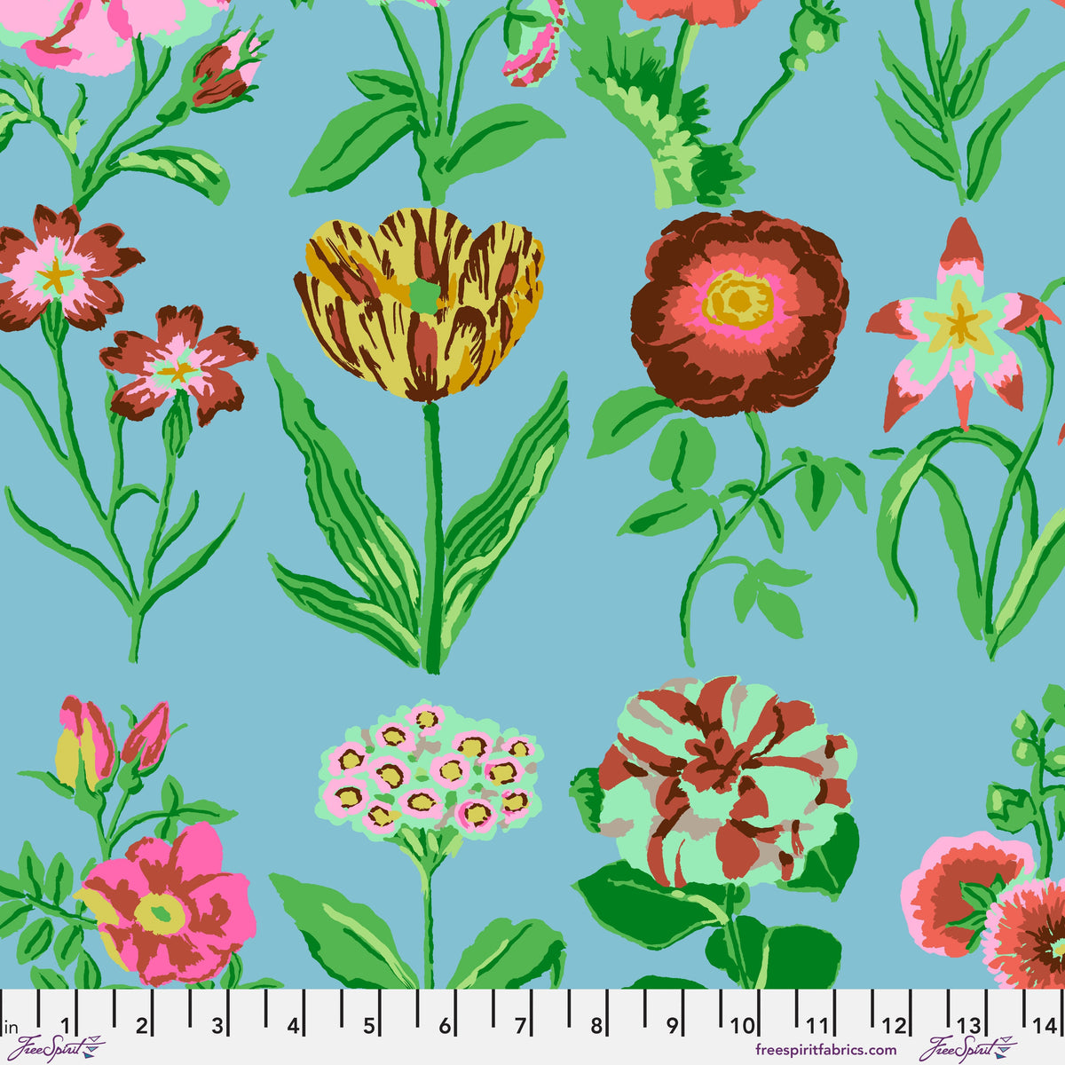 Kaffe Fassett Collective February 2025- Blue Flower Studies: Sold by the 1/2 yard