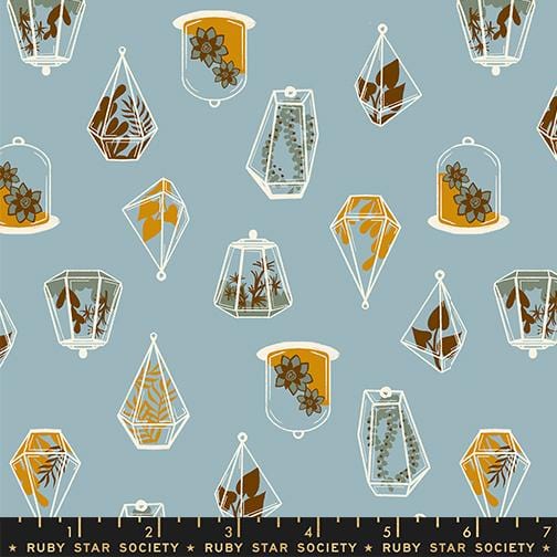 Calathea- Soft Blue Terrarium: Sold by the 1/2 Yard