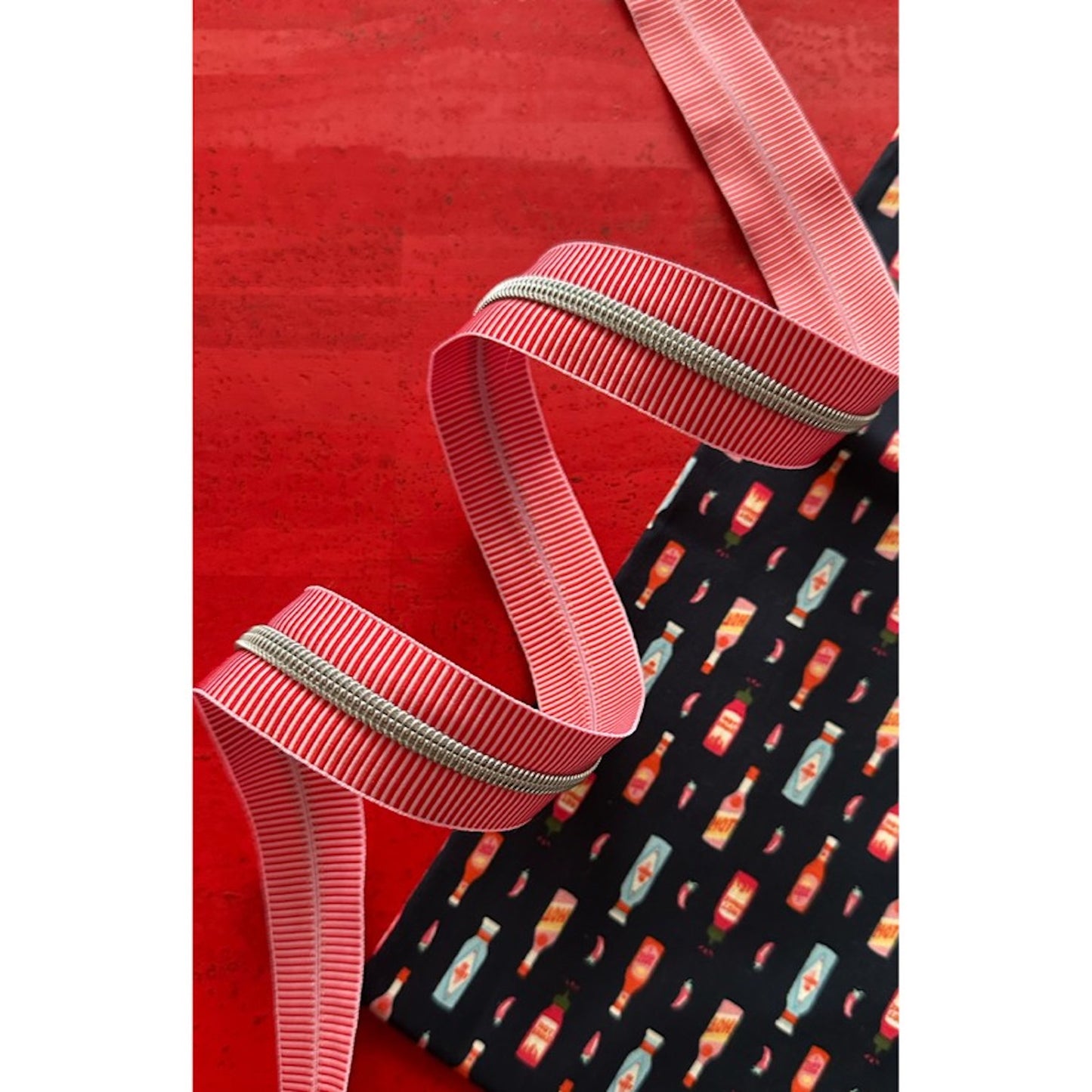 Zipper Tape- Red/Pink Stripe, 3 yards