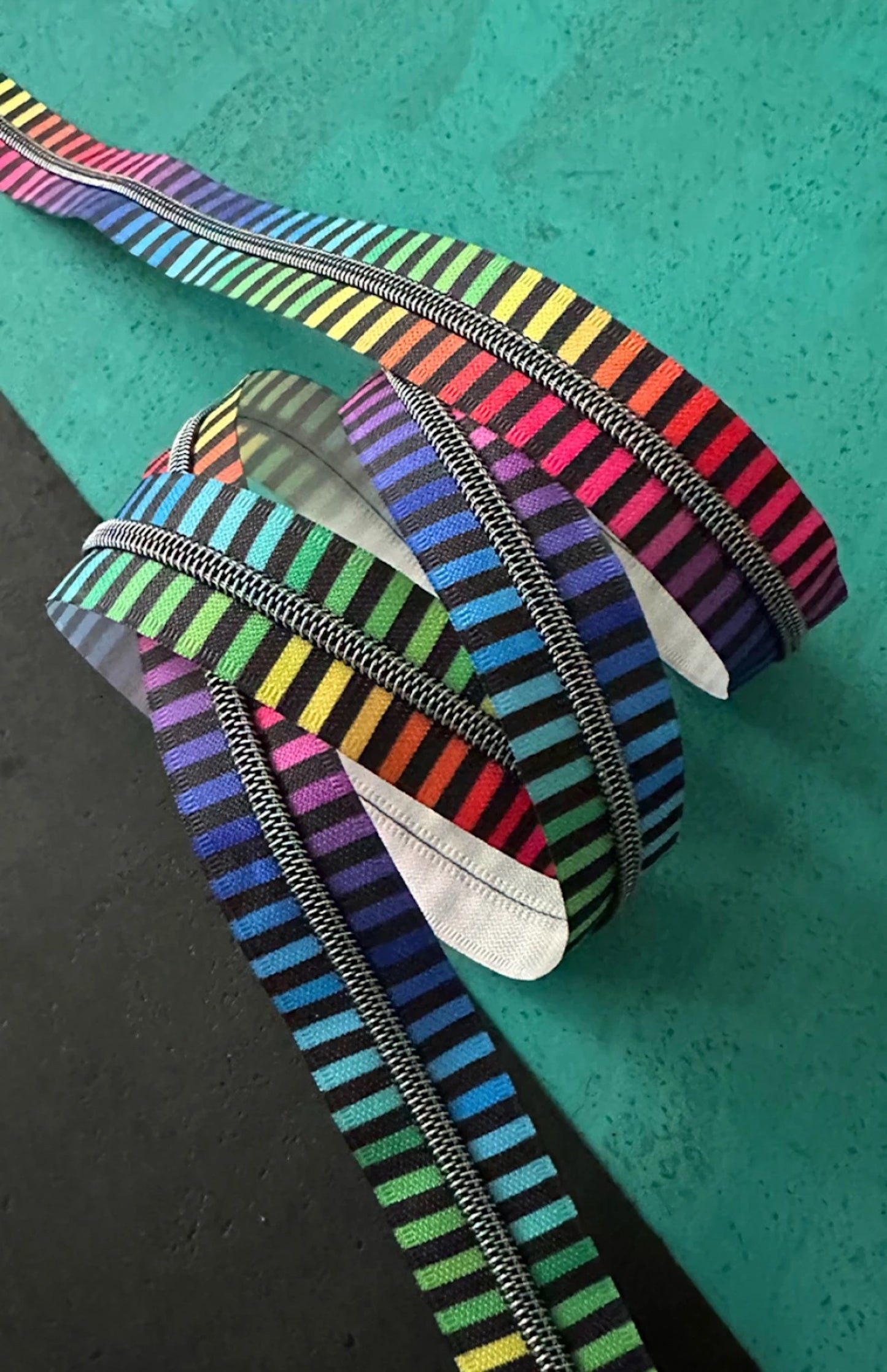 Rainbow Stripe Zipper Tape- Iridescent Teeth: 3 Yards