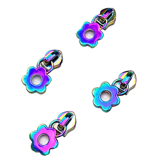Iridescent Flower Zipper Pulls: Pack of 4