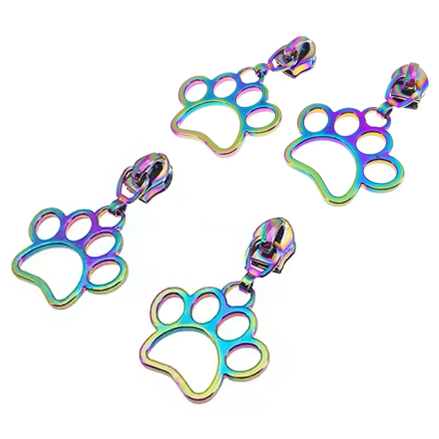 Four #5 Paw Print Zipper Pulls- Iridescent