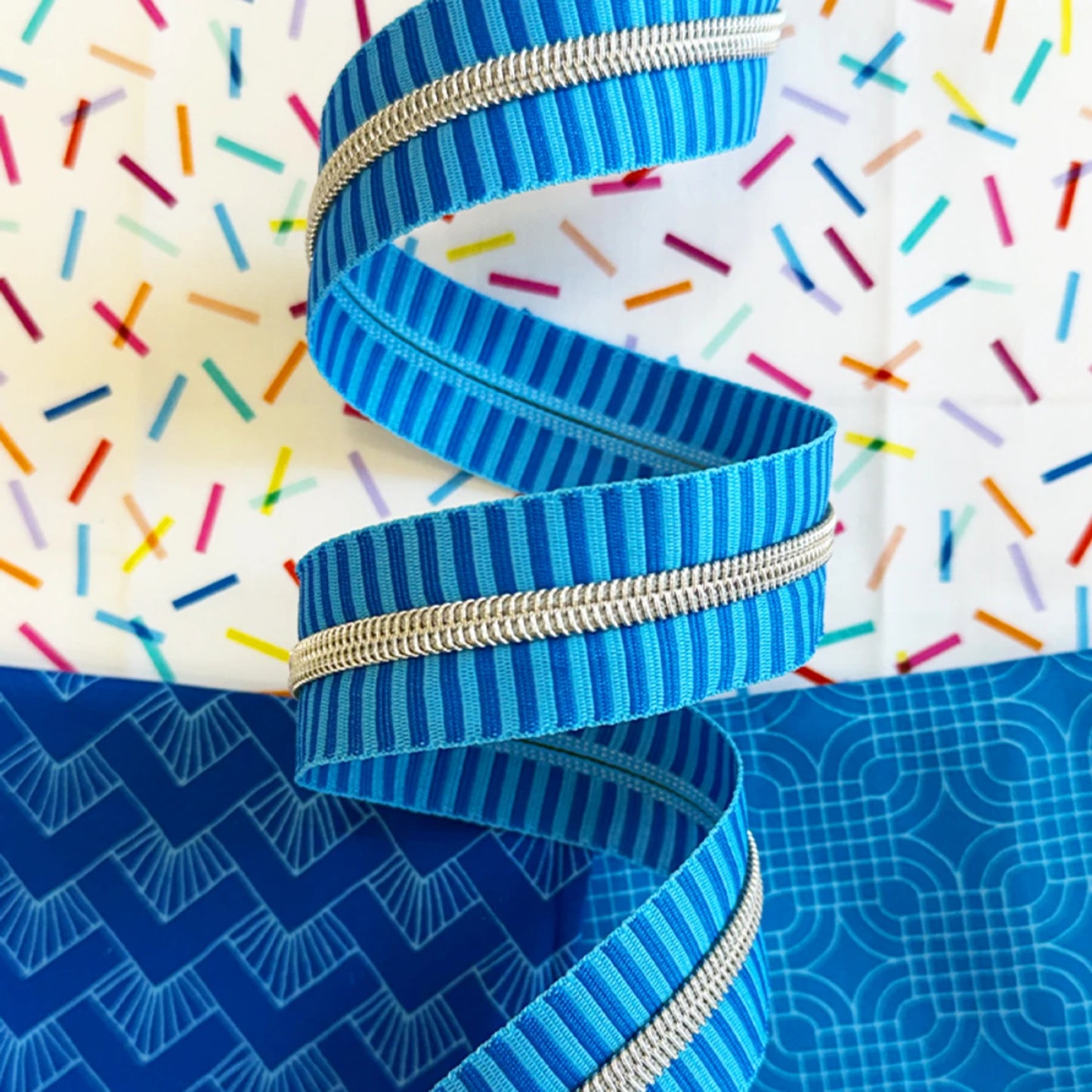 Wide Blue Zipper Tape with Nickel Teeth: 3 Yards