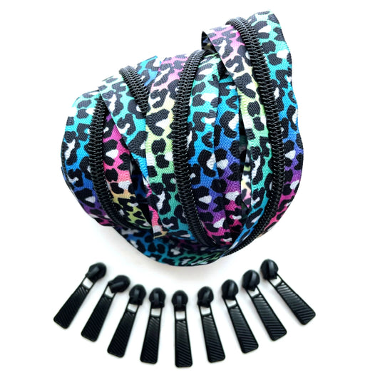 Rainbow Leopard Zipper Tape and Zipper Pulls