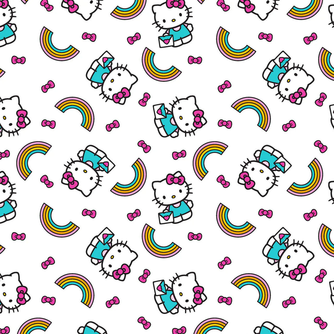 Hello Kitty- White Rainbow Toss: Sold by the 1/2 yard