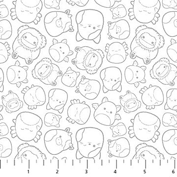 Squishmallows- White Line Drawn: Sold by the 1/2 yard
