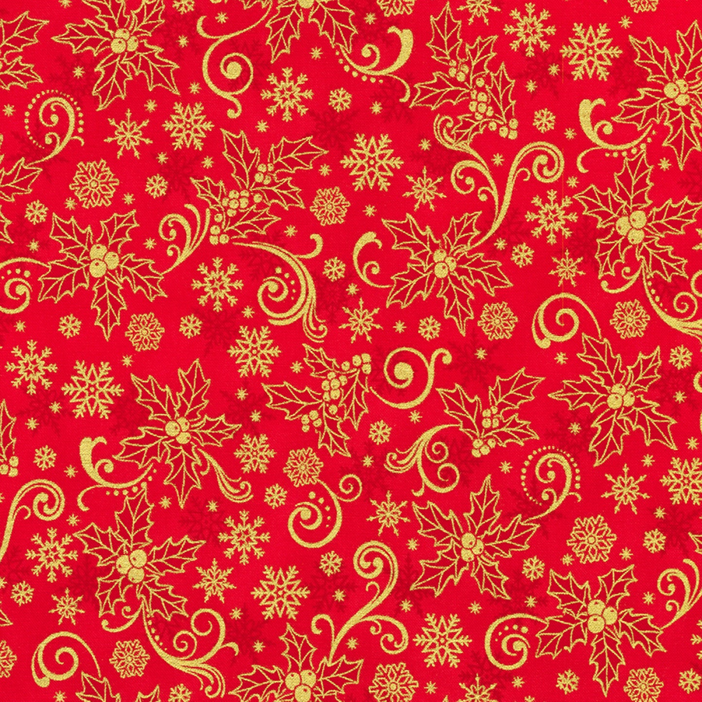 Traditional Trimmings- Red Poinsettias Metallic: Sold by the 1/2 yard