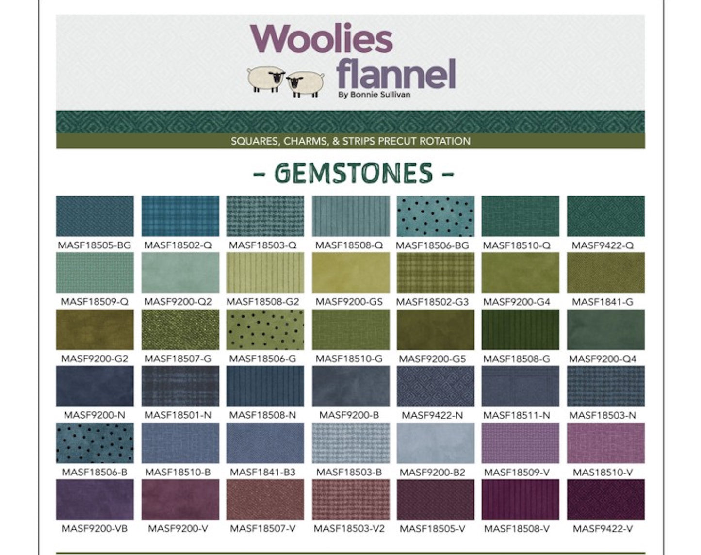 Woolies Flannel- Gemstones- 2.5" Strips; 40pc