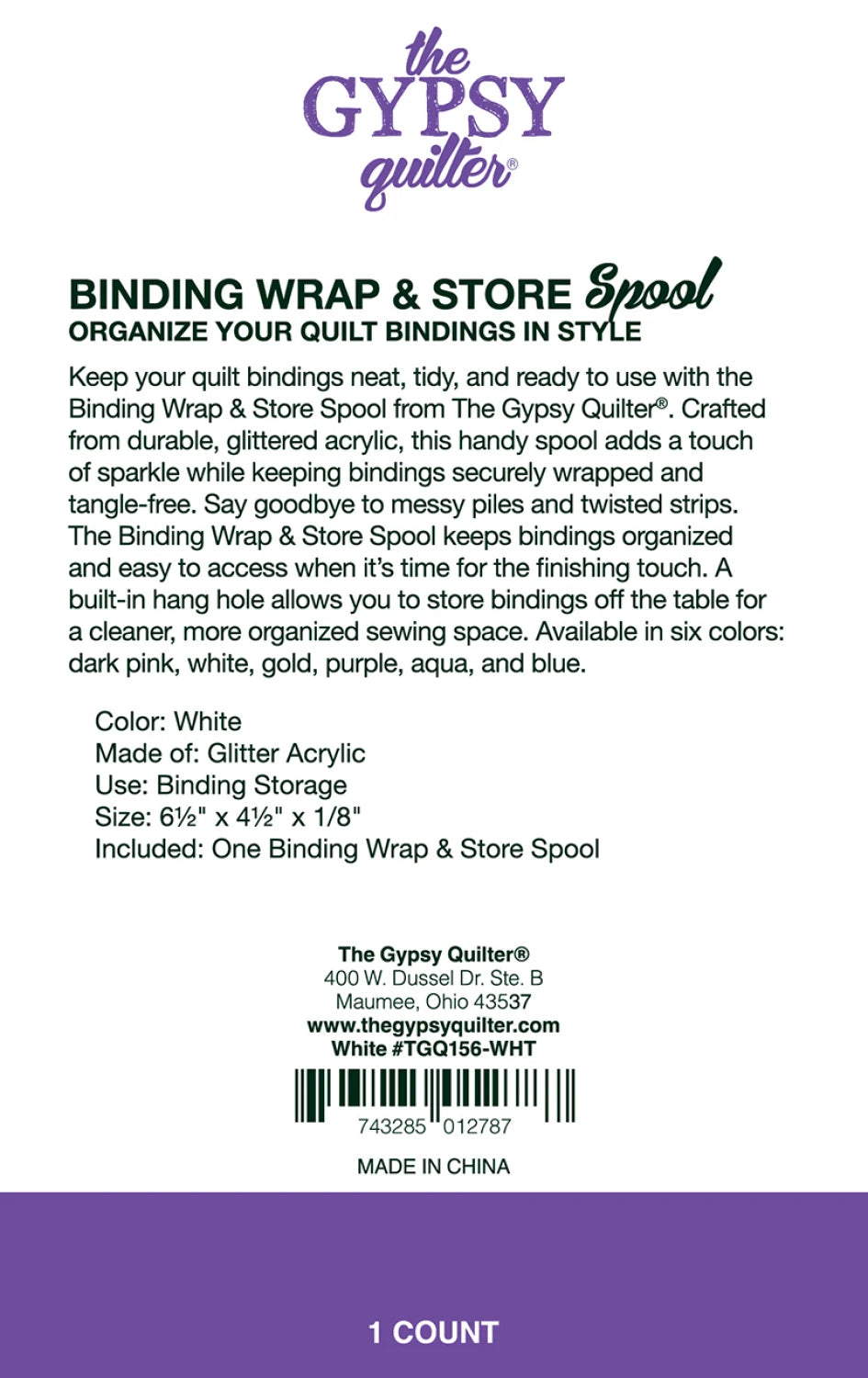 Binding Wrap and Store Spool: White Glitter