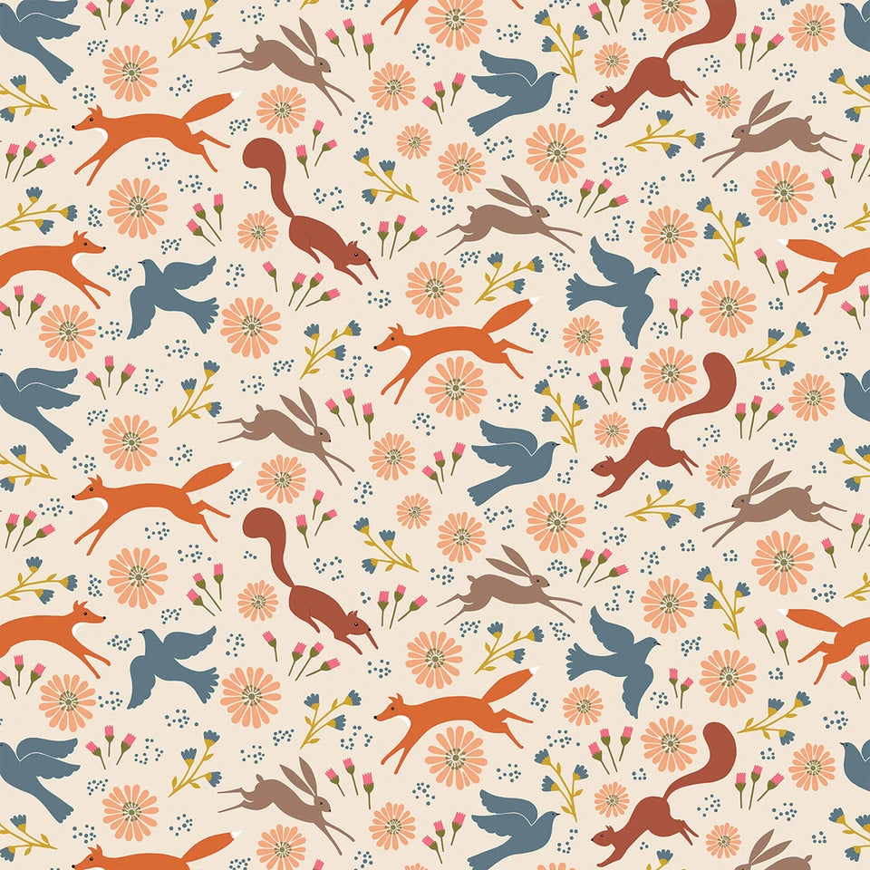 New Forest- White/Cream Woodland Tales: Sold by the 1/2 yard