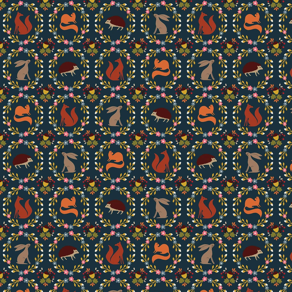 New Forest- Blue Autumn Wreaths: Sold by the 1/2 yard