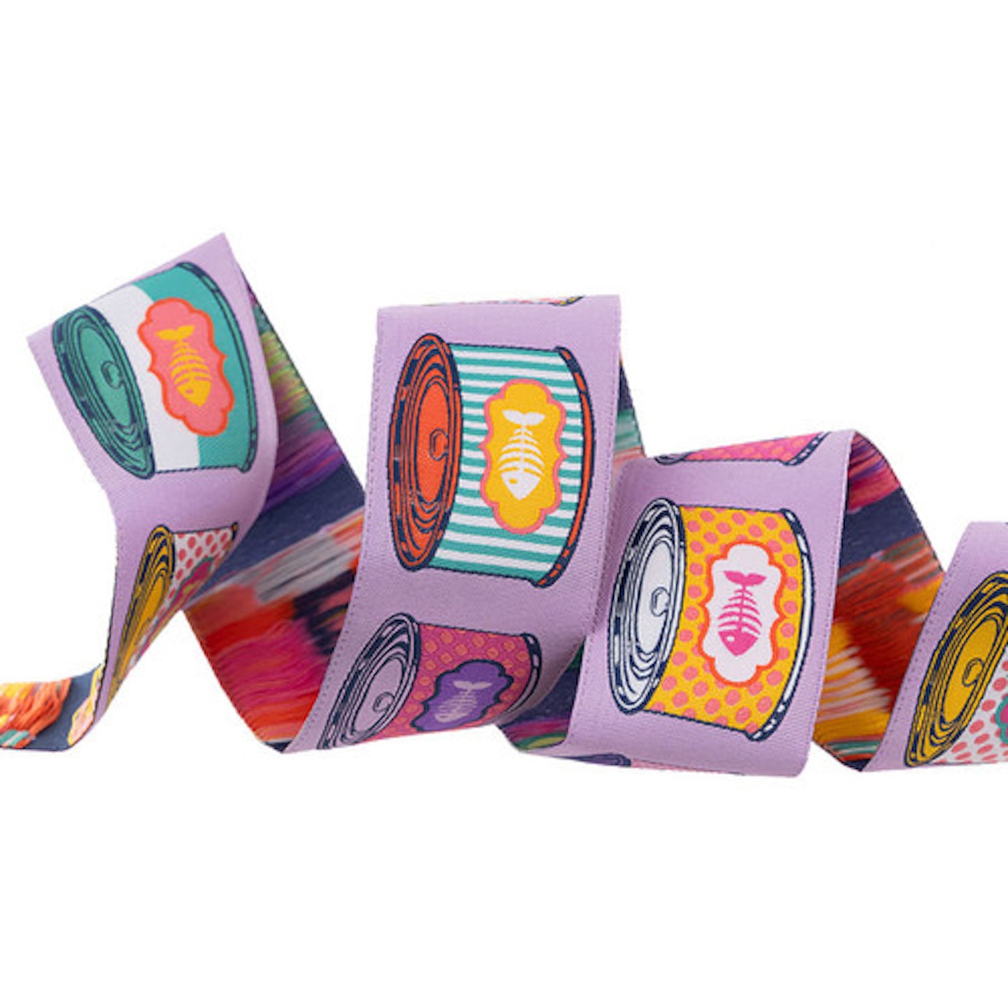 Tula Pink Tabby Road Deja Vu Ribbon- Pink Cat Snacks, 1.5": Sold By the Yard