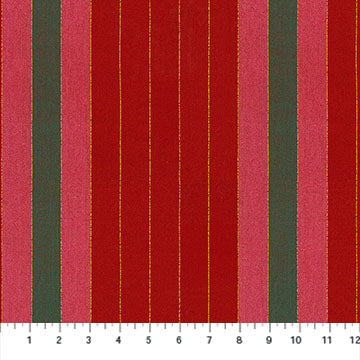 Silver Lining- Cherry Ribbons with Gold Metallic: Sold by the 1/2 yard
