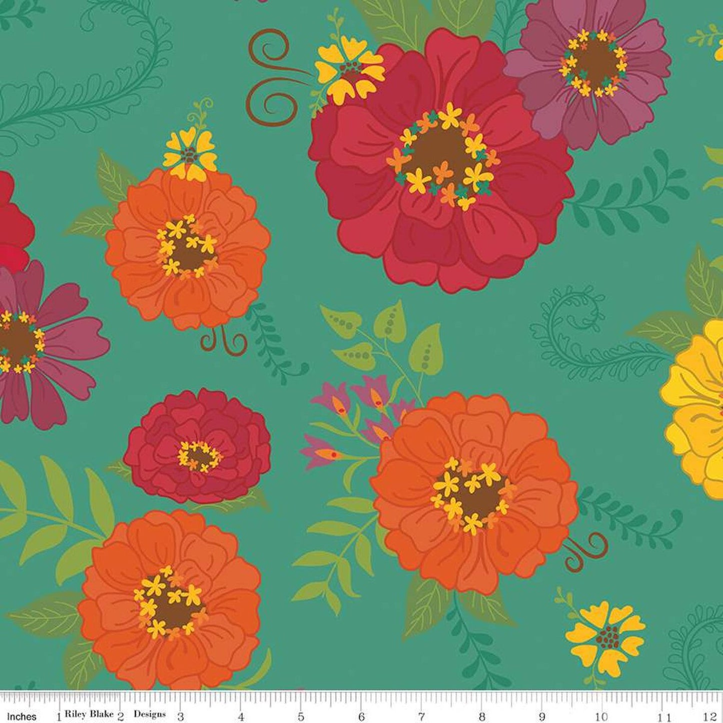 Autumn Afternoon- Teal Wide Back: Sold by the 1/2 Yard