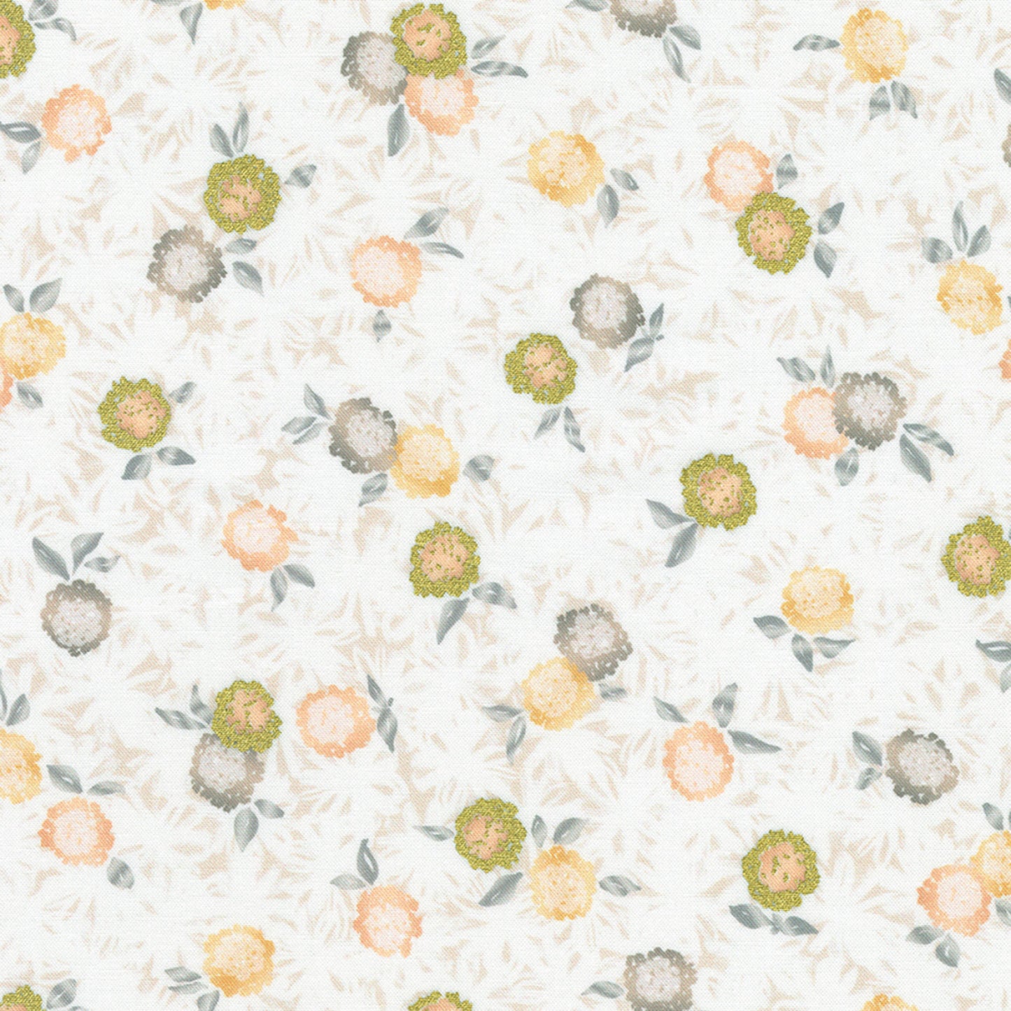 Summerstone- Ivory Flowers with Metallic: Sold by the 1/2 yard.