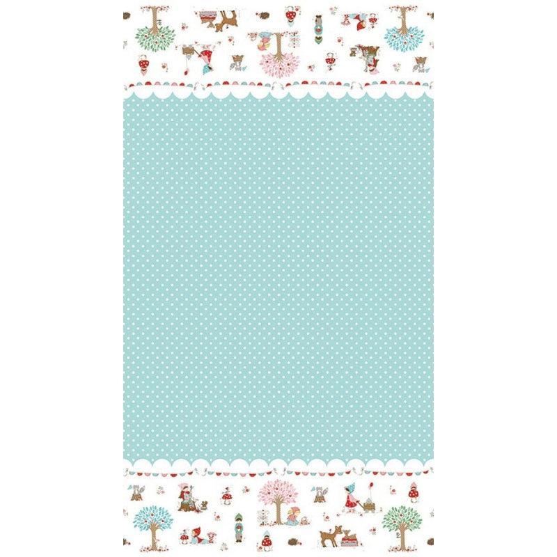 Whimsical Woodland- Aqua Border Print: Sold By The 1/2 Yard