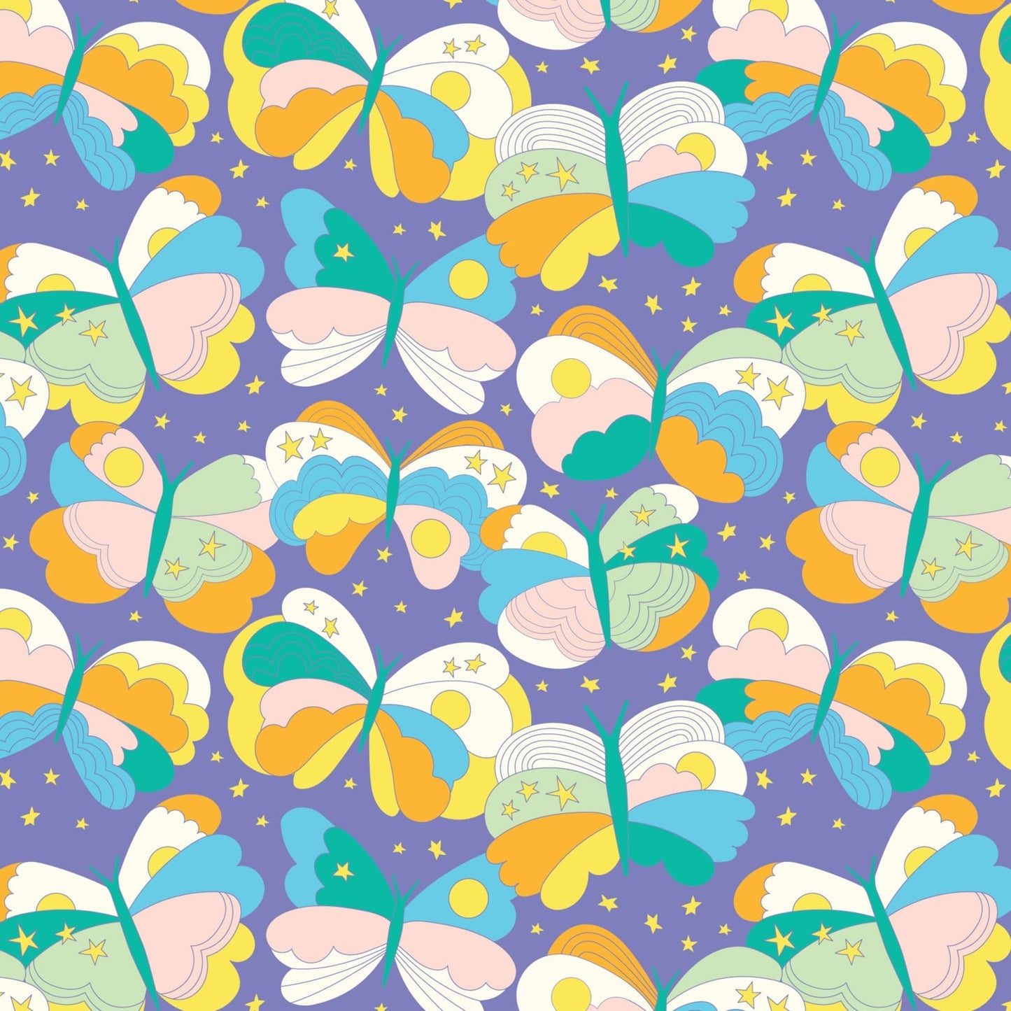 High in the Sky- Violet Blue Butterfly Sky: Sold by the 1/2 Yard