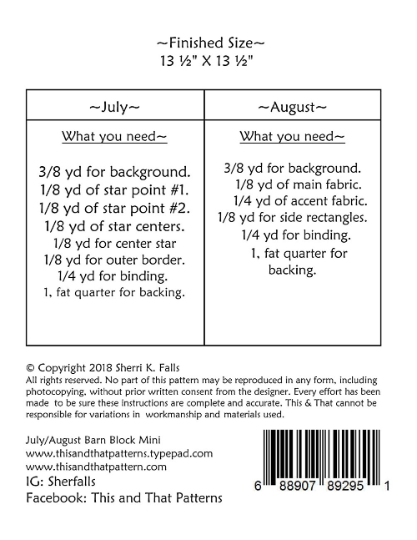 Barn Block Mini's Quilt Pattern by This & That / July and August