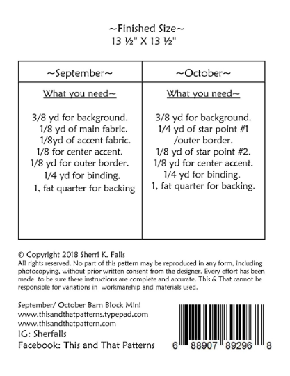 Barn Block Mini's Quilt Pattern by This & That / September and October