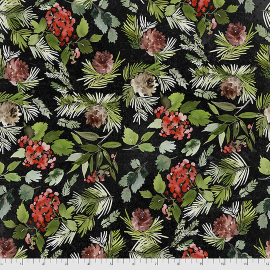 Christmastime- Evergreen Floral Black