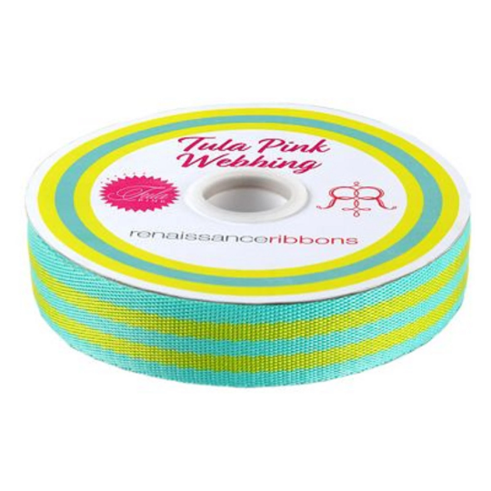 Tula Pink- Lime And Turquoise Webbing: Sold By the Yard- Cut Continuously