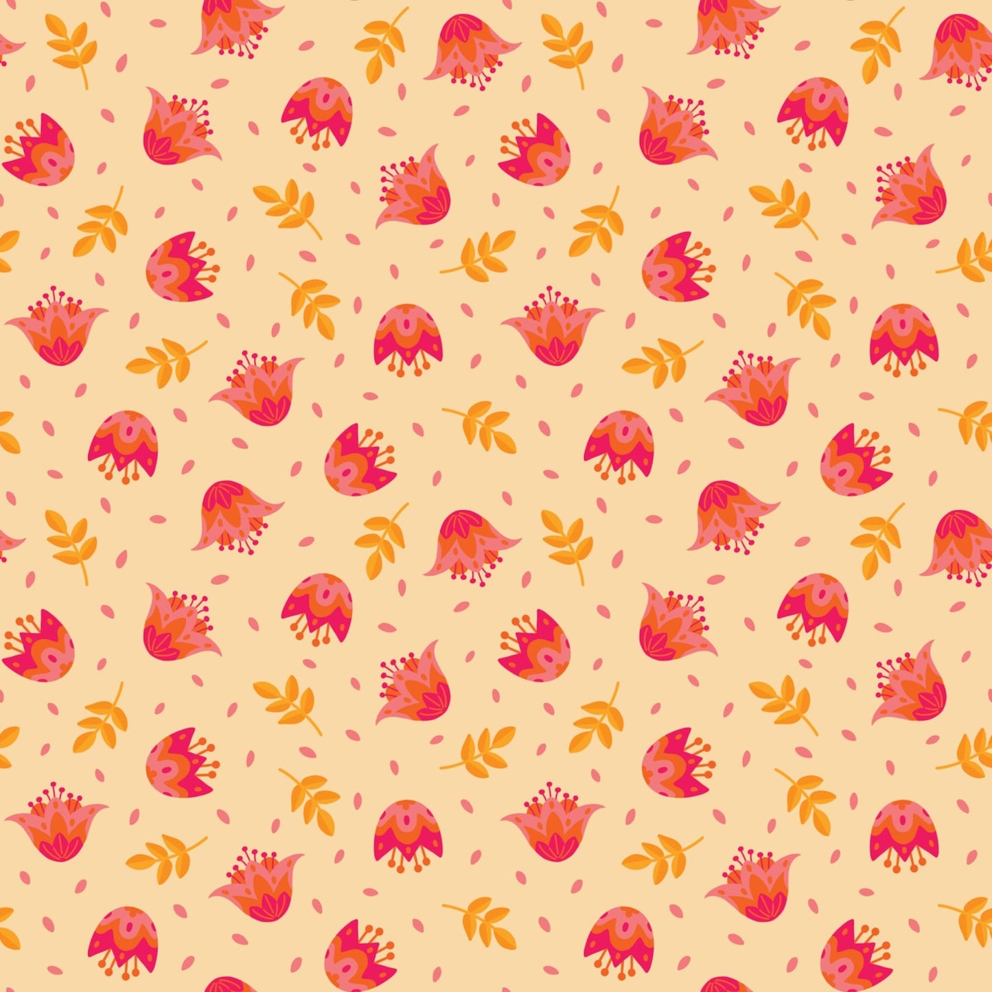 Blooming Garden- Orange Flower Dance: Sold by the 1/2 Yard