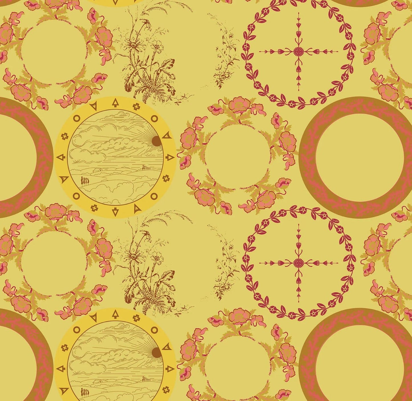 Camp Kitschy Lala- Mustard Thankful: Sold by the 1/2 yard