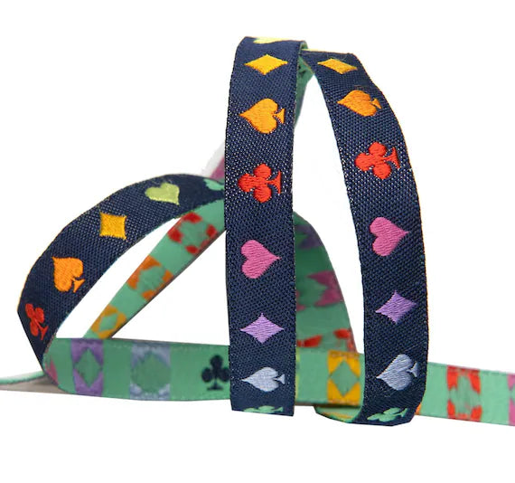 Curiouser & Curiouser- Navy Suited and Booted 3/8" Ribbon: 2 Yard Individual Cuts