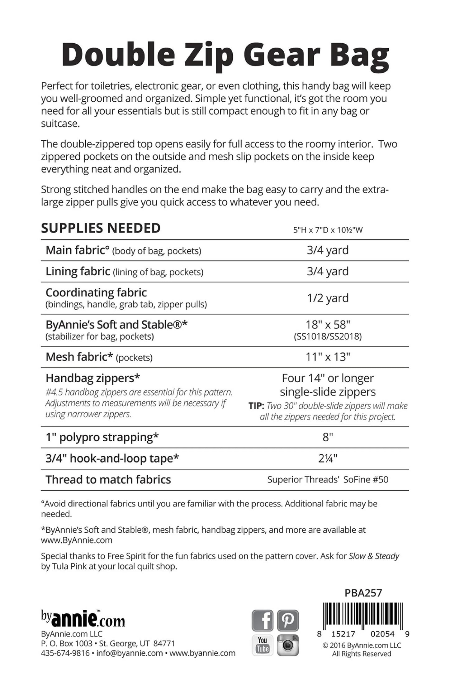 Double Zip Gear Bag 2.0 Pattern