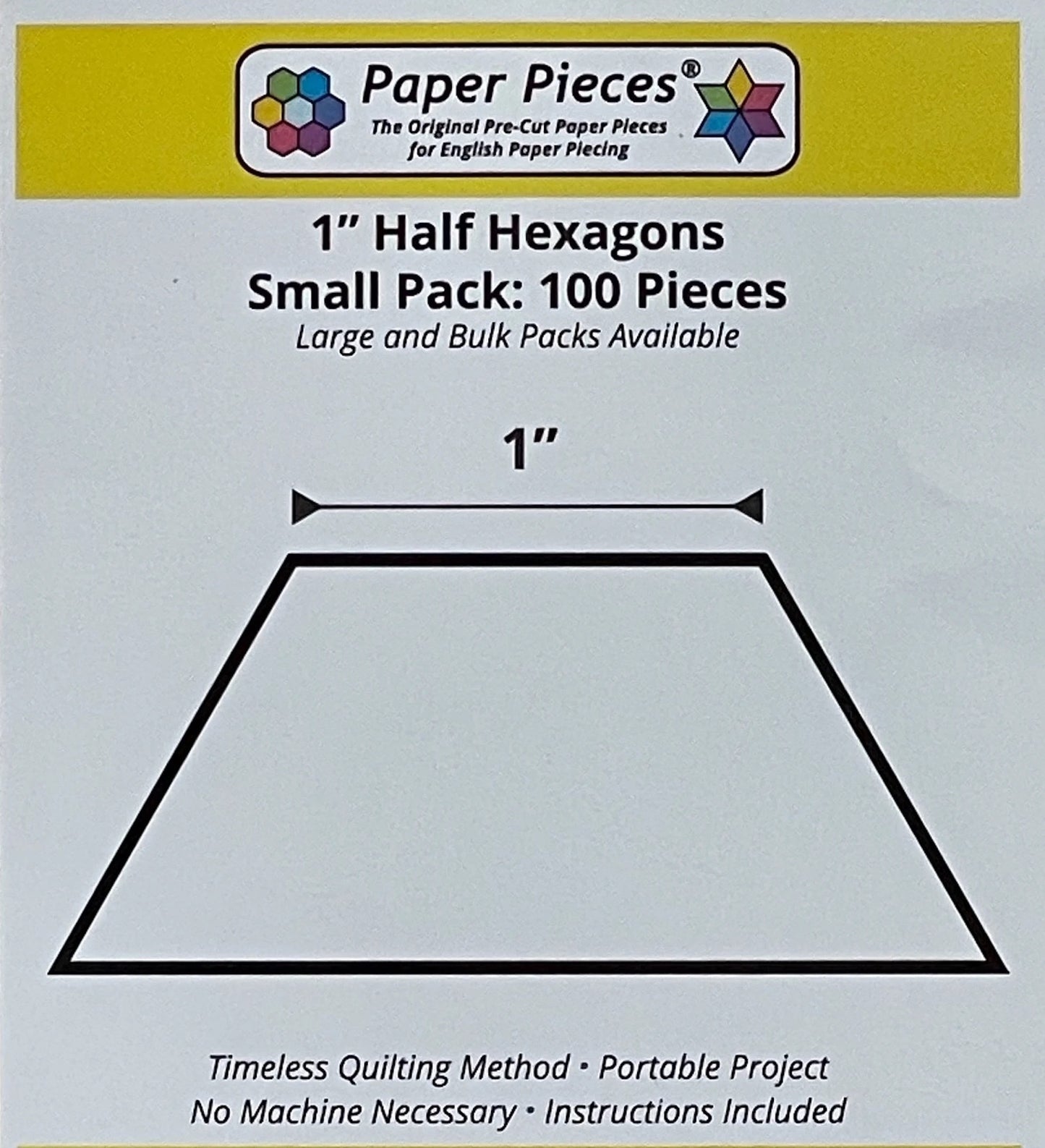 Paper Pieces- 1" Half Hexagons 100 Pieces