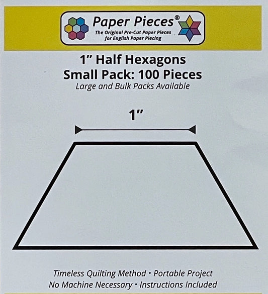 Paper Pieces- 1" Half Hexagons 100 Pieces